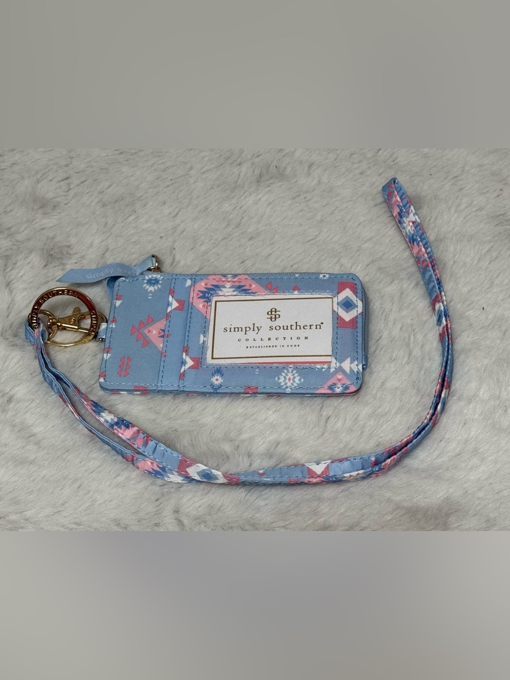 Simply Southern Light Blue & Pink Aztec Lanyard Wallet - NWOT